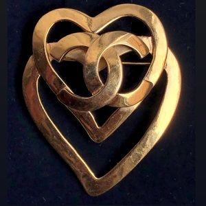 Chanel Vintage Spring 1995 Double Heart CC Brooch